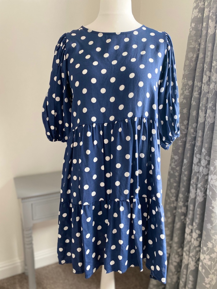 Polka Dot Puff Sleeve Tiered Dress