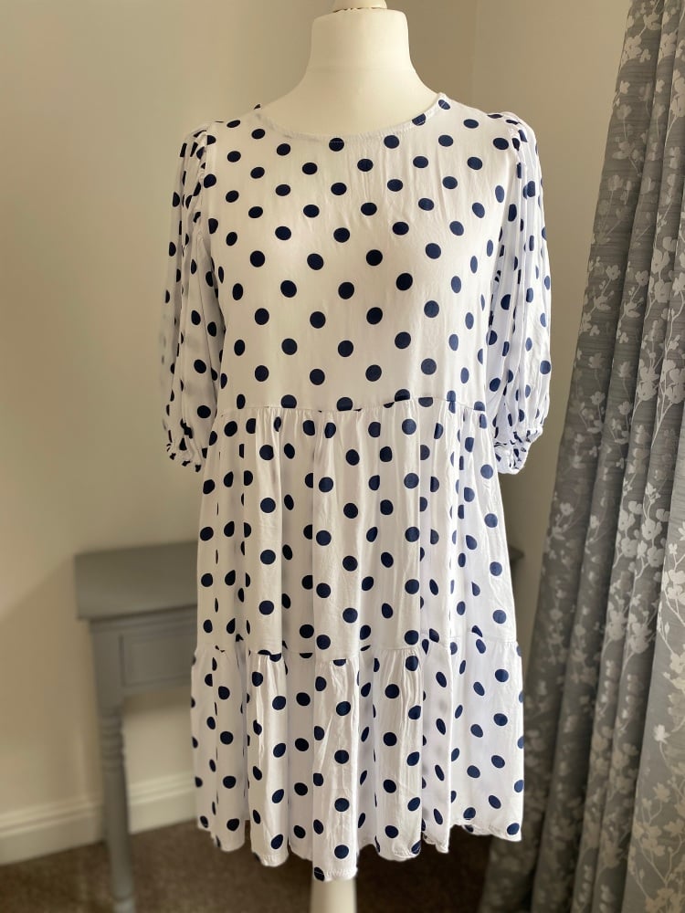 Polka Dot Puff Sleeve Tiered Dress
