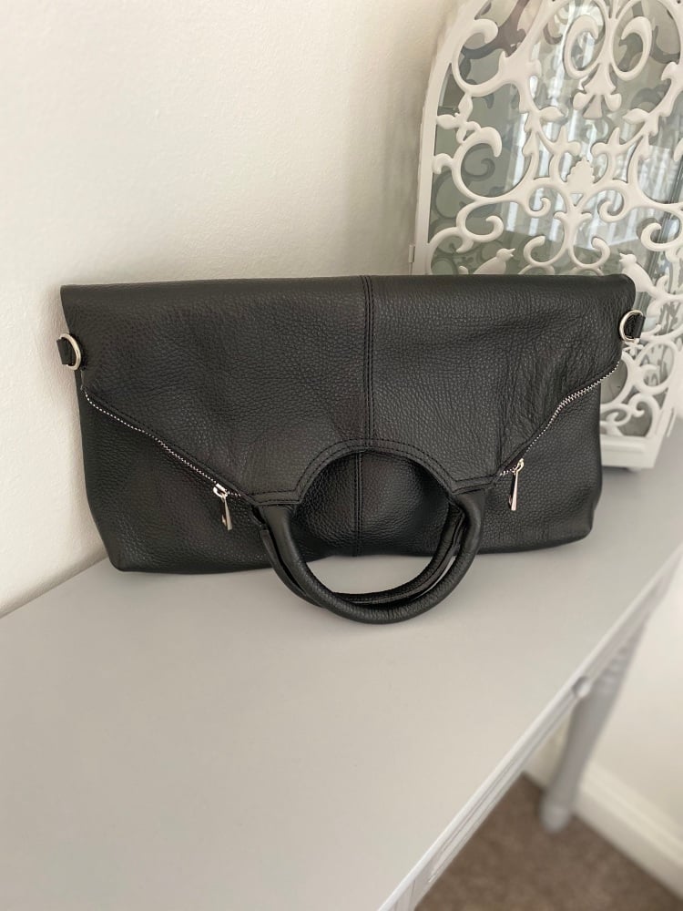 Black Leather Tote / Large Crossbody Bag