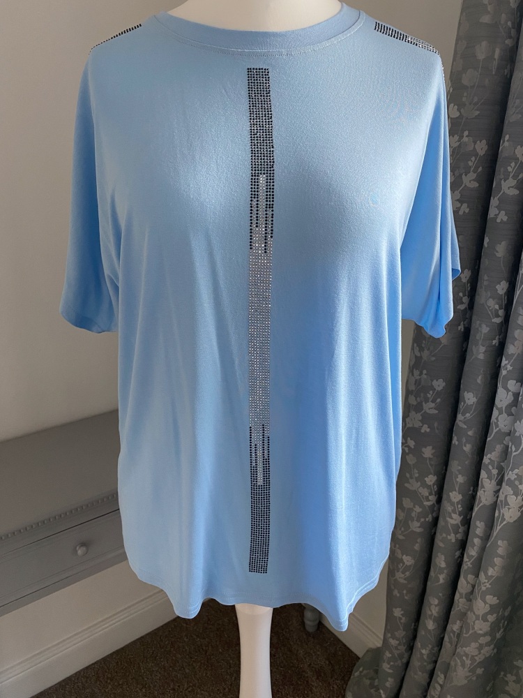 Blue Diamante Detail T-shirt