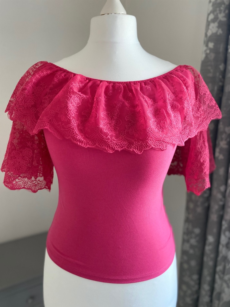 Vintage Style Lace Sleeve Bardot Top