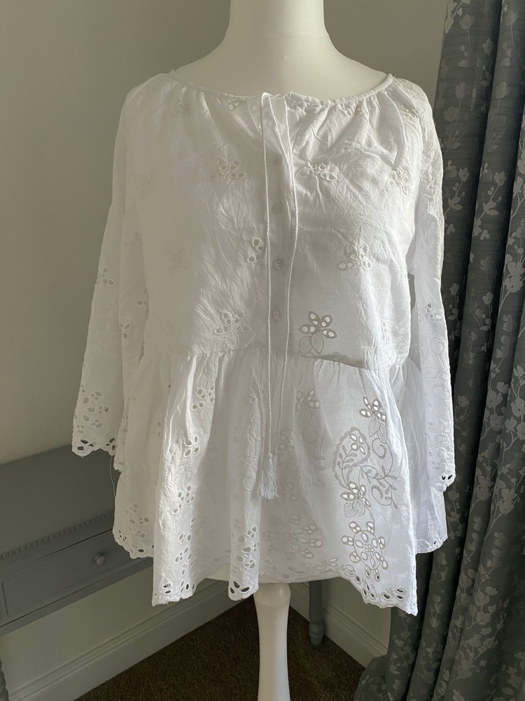 Peplum Broderie Cotton Top