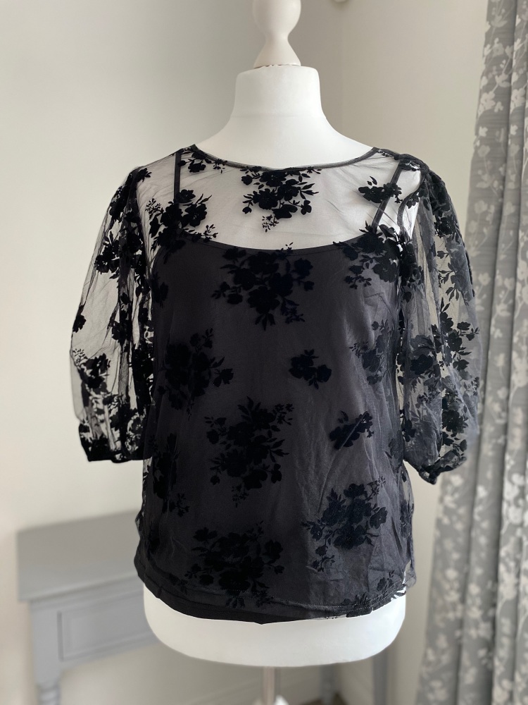 Floral 3/4 Sleeve Mesh Top with Cami