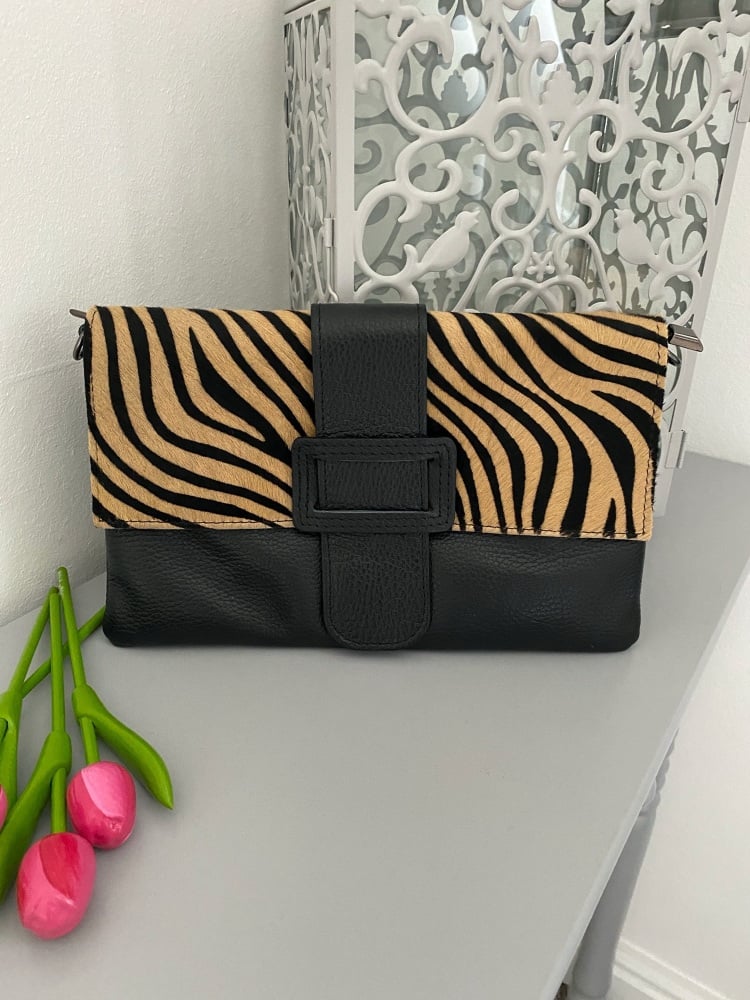 Tiger Print High Quality Leather Clutch Bag