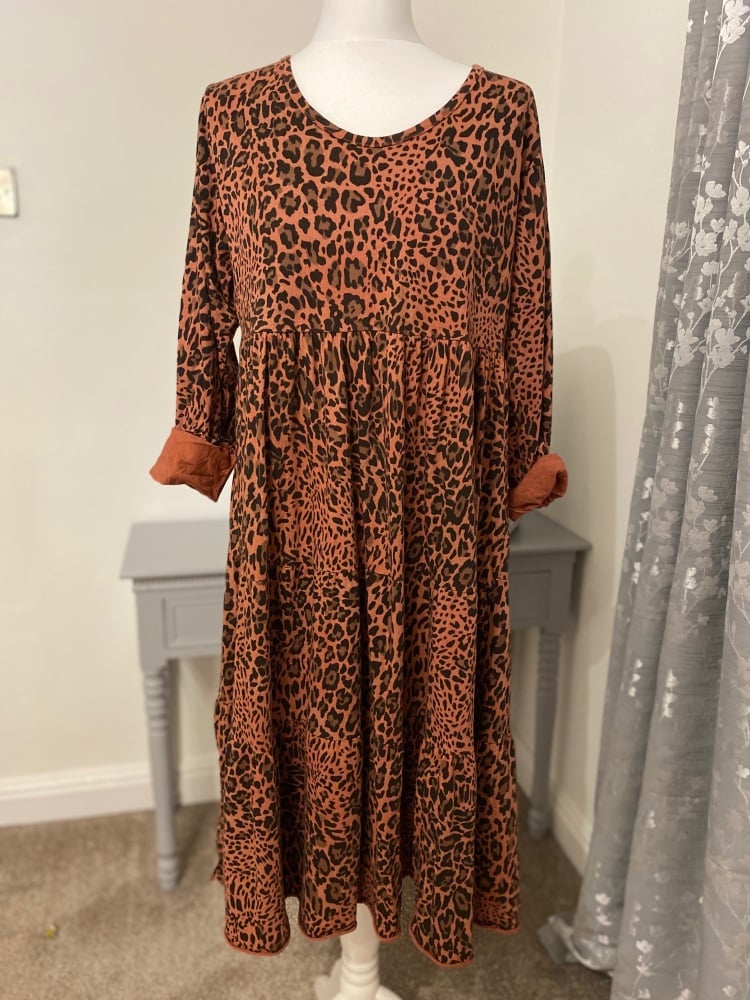 Animal Print Soft Jersey Midi Smock Dress