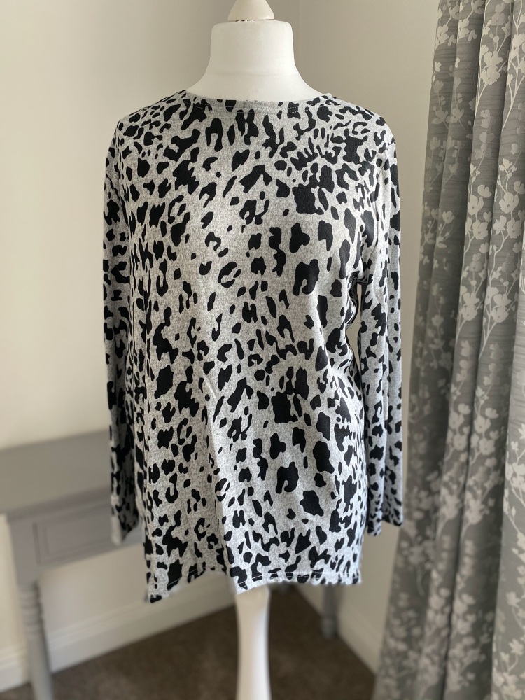 Grey & Black Leopard Print Soft Jersey Jumper