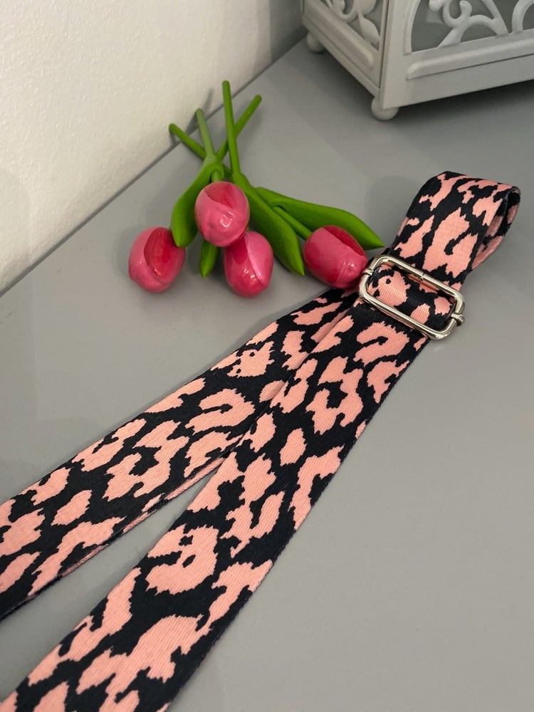 Pale Pink & Black Animal Print Detachable Bag Strap