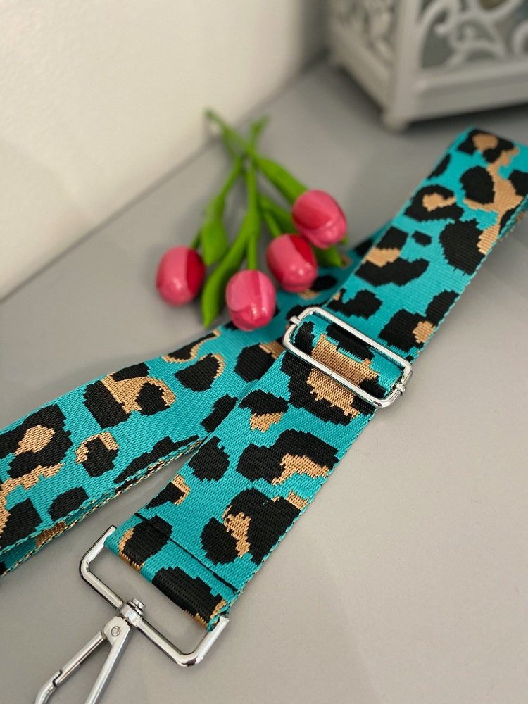 Turquoise & Gold Animal Print Detachable Bag Strap