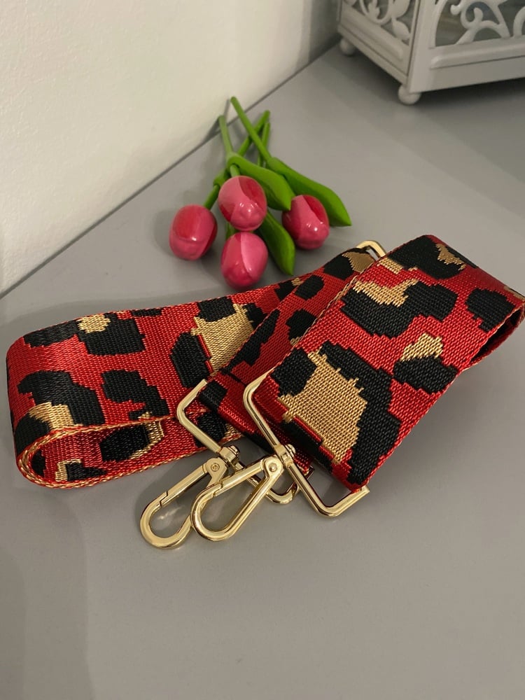 Red & Gold Animal Print Detachable Bag Strap