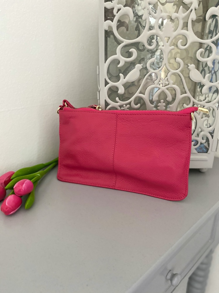 Small Genuine Leather Pink Crossbody Bag
