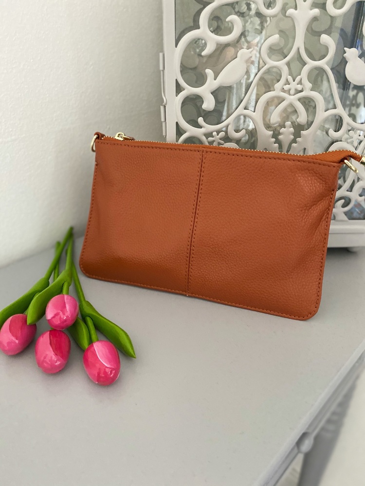 Small Genuine Leather Tan Crossbody Bag