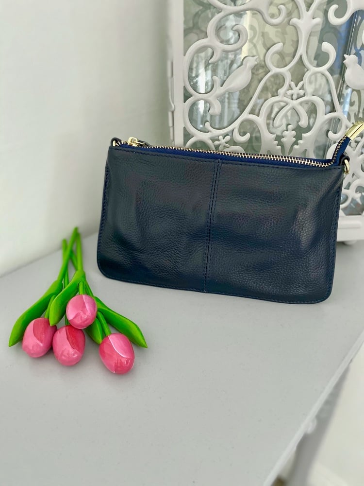 Small Genuine Leather Navy Crossbody Bag