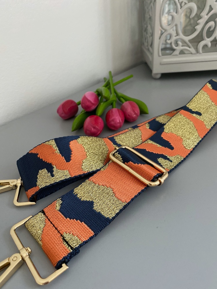 Orange & Navy Sparkle Camo Detachable Bag Strap