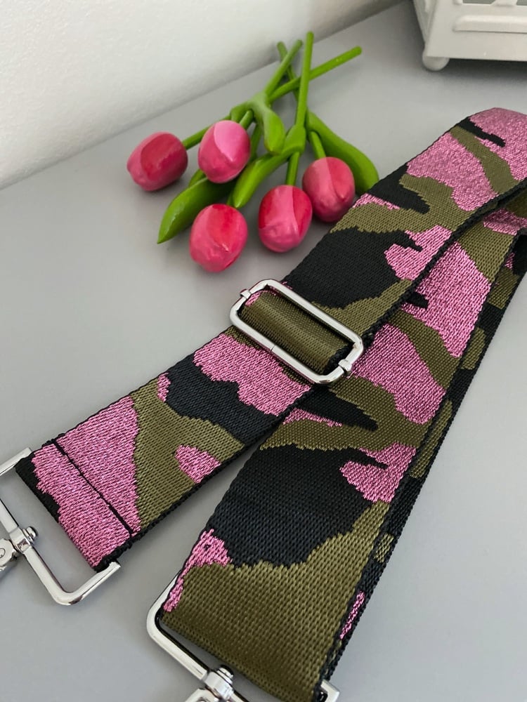 Pink & Khaki Sparkle Camo Detachable Bag Strap