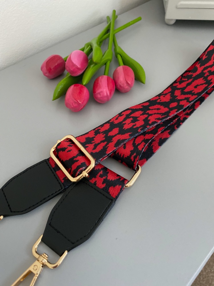 Red & Black Animal Print Detachable Bag Strap
