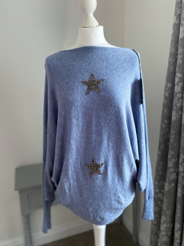 Denim Blue Super Soft Batwing Star Jumper