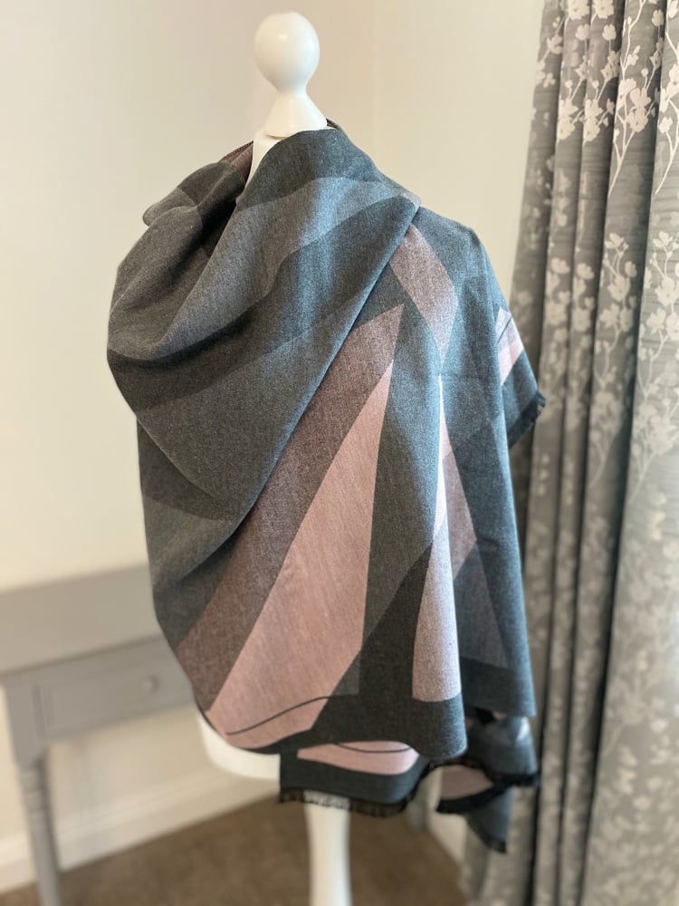 Grey & Pink Large Abstract Print Cashmere Mix Scarf