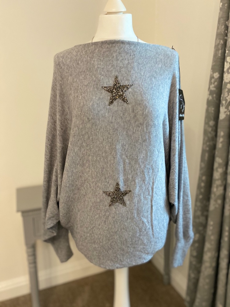 Grey Super Soft Batwing Star Jumper