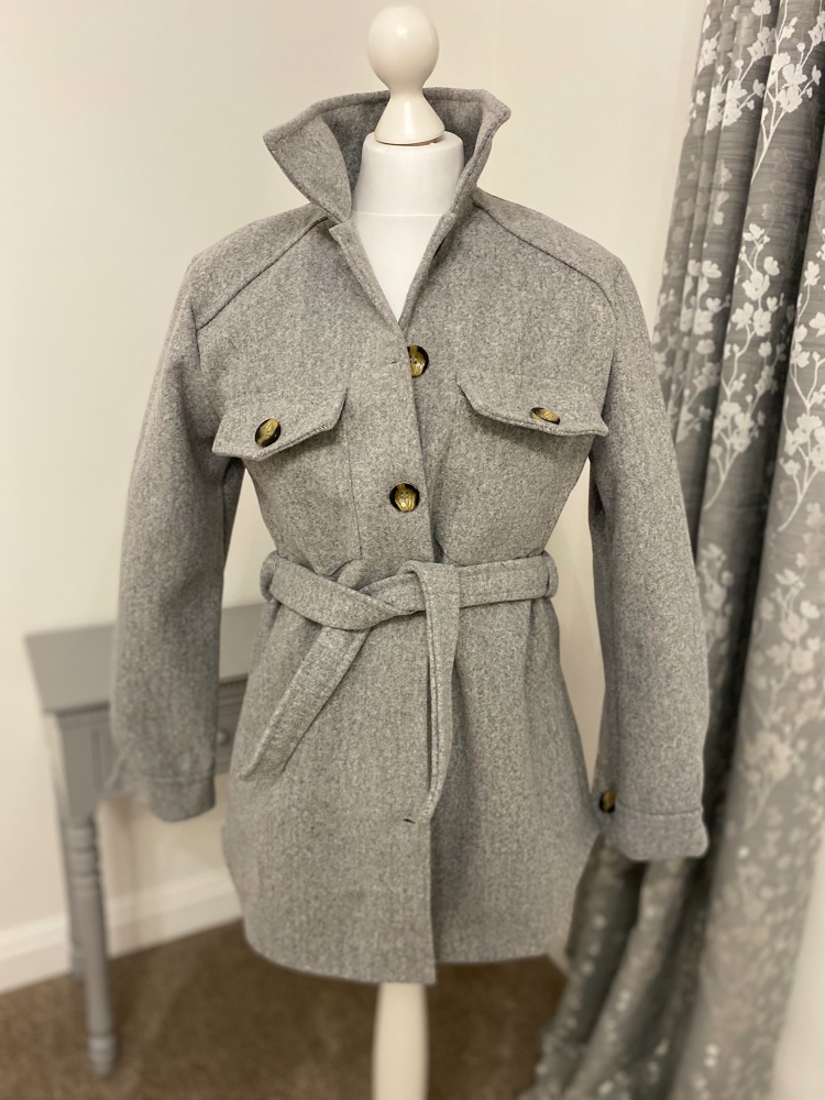Grey lightweight belted shacket / shirt jacket