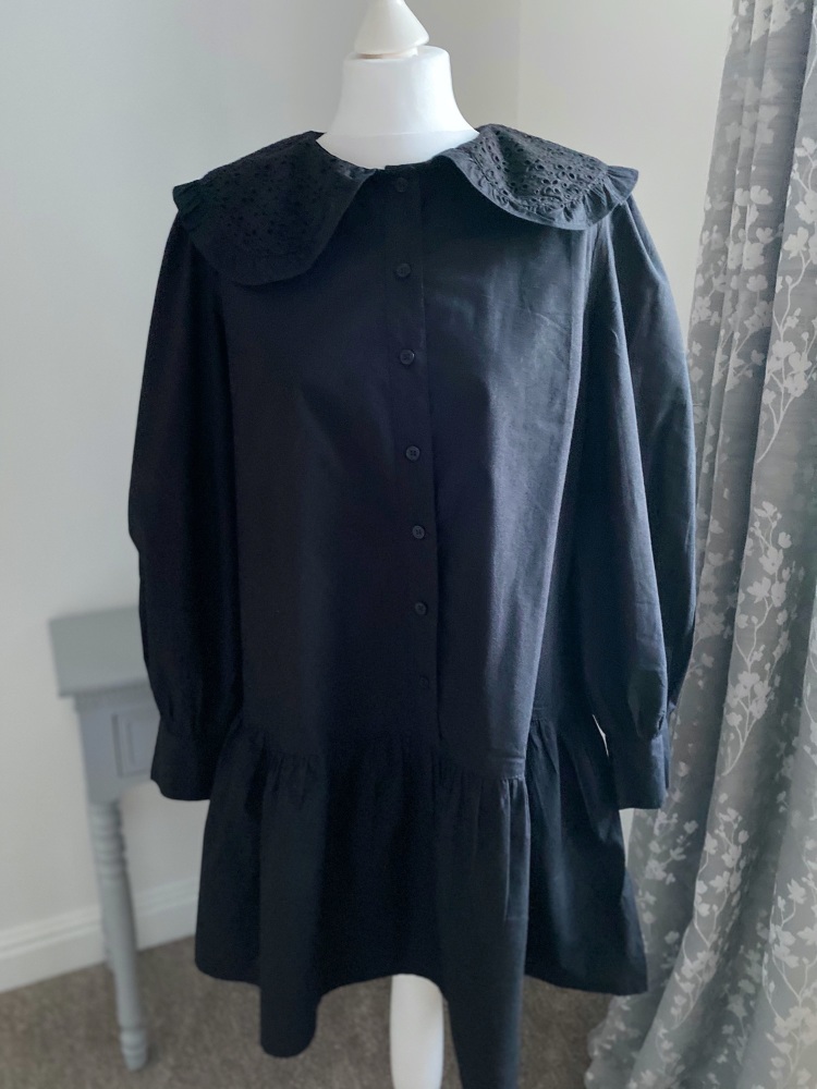 Black Peter Pan Frill Collar Shirt Smock Dress