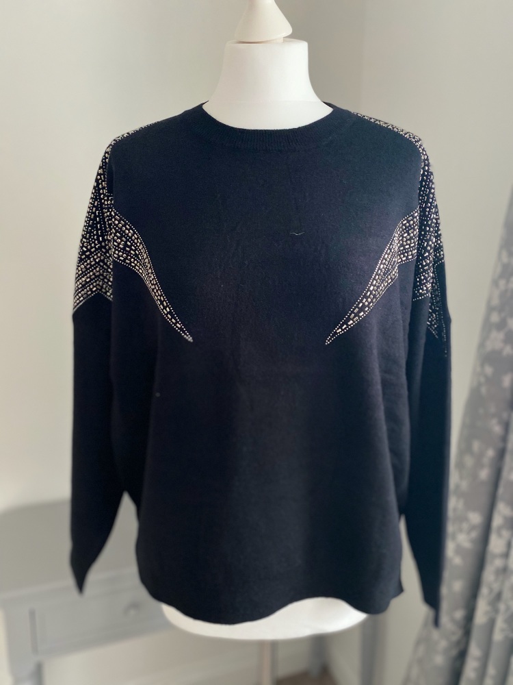 Star Studded Shoulder Black Jumper