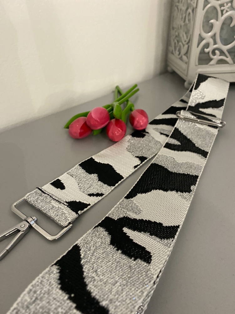 White, Silver & Black Camo Style Bag Strap