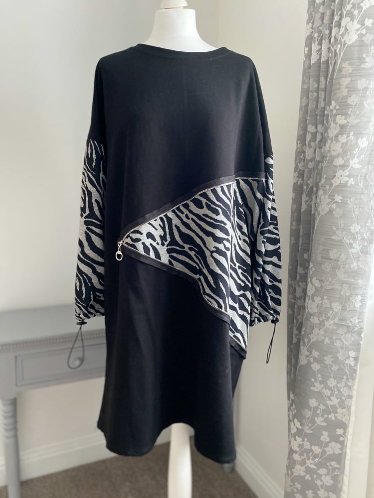 Zebra Print Zip Feature Knee Length Dress