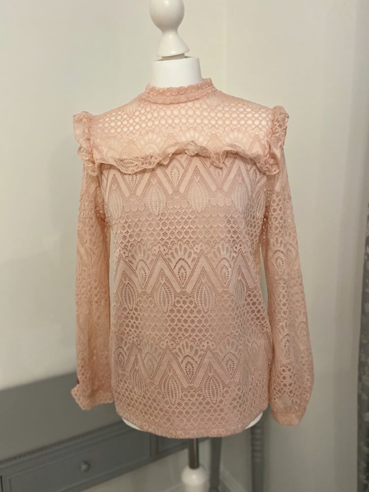 Lace Frill Shoulder Peach Blouse