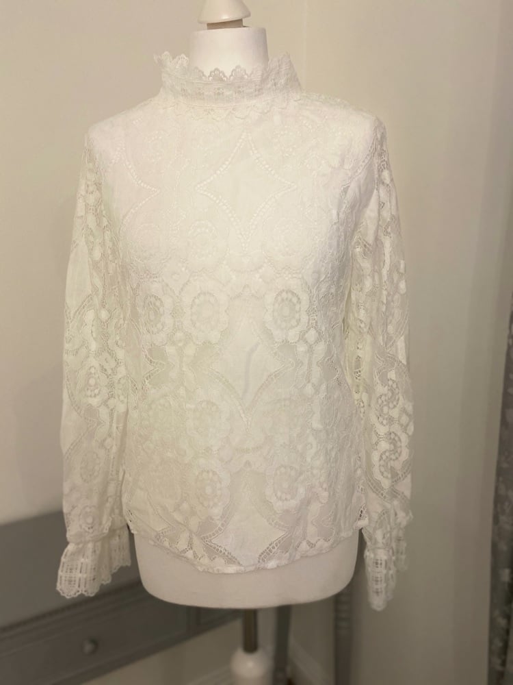 White Lace High Neck Blouse