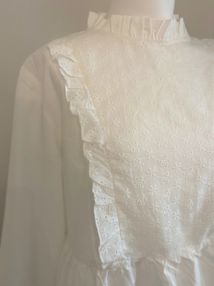 White High Neck Frill Front Peplum Blouse
