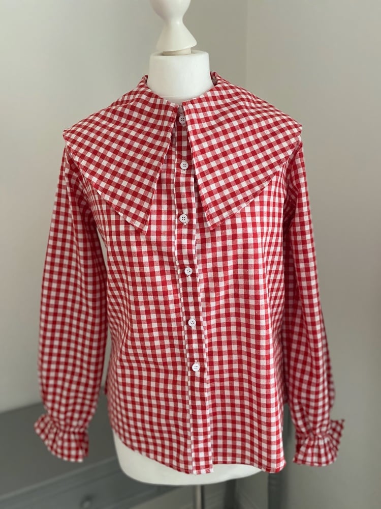 Red Gingham Statement Collar Blouse