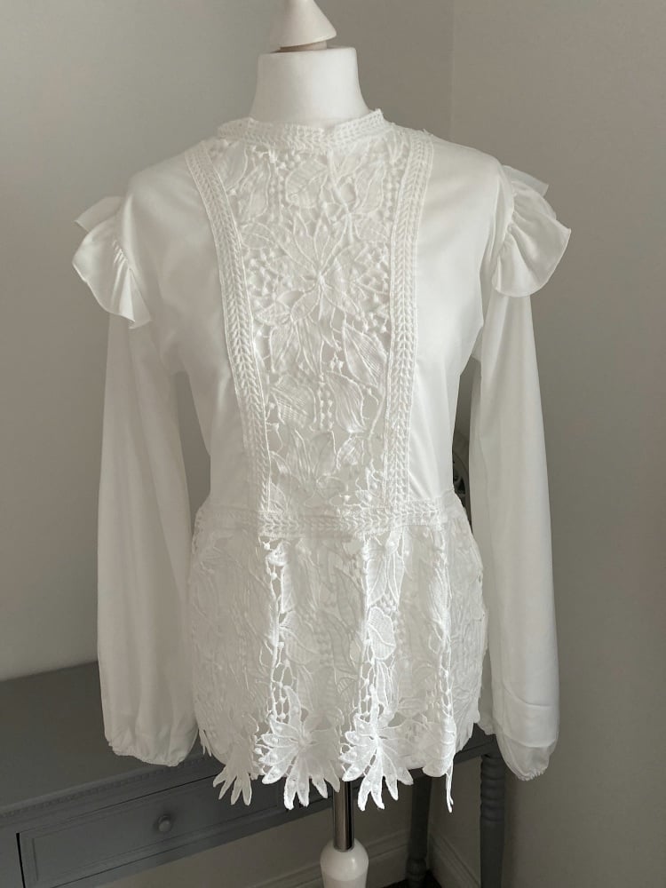 White Lace Detail Long Sleeve Top