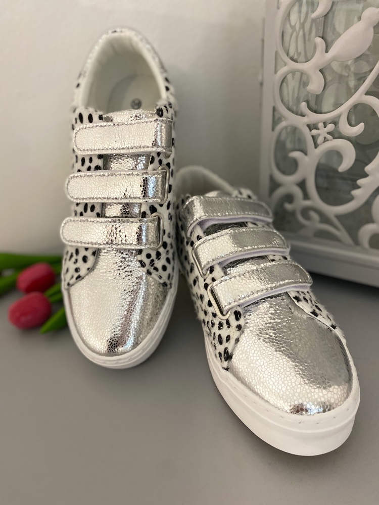 Dalmatian print velcro silver trainers