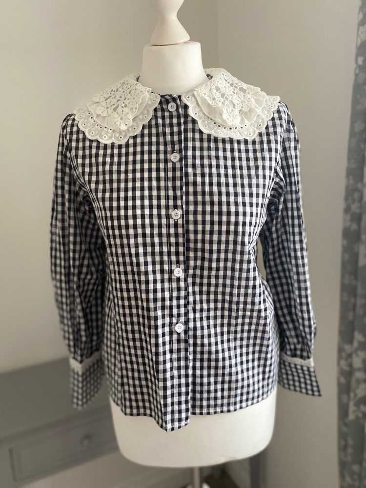 Black gingham statement collar shirt