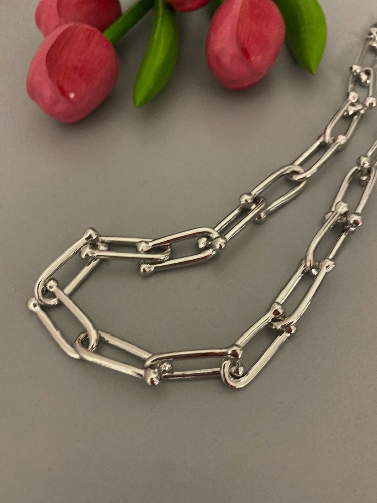 Chain link adjustable length silver necklace