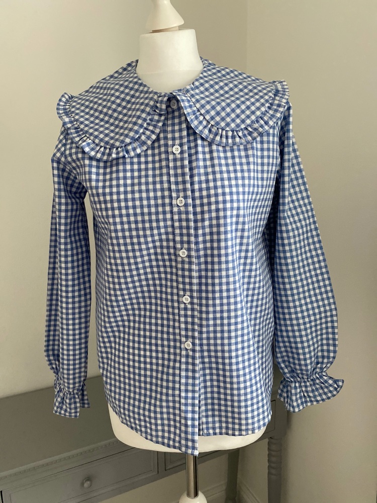 Pale blue gingham Peter Pan collar shirt