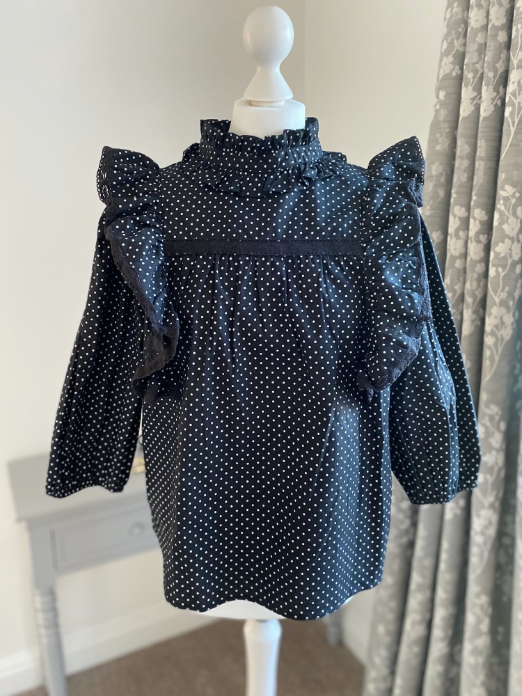 Black High Neck Frill & Lace Edge Blouse