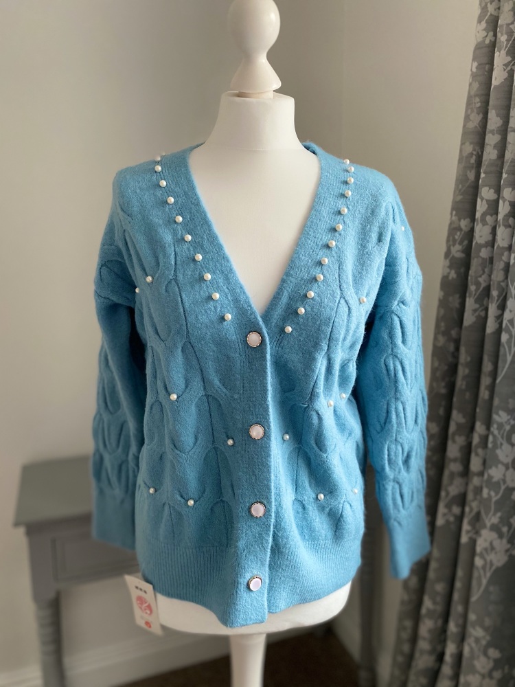 Blue Pearl Detail Cardigan