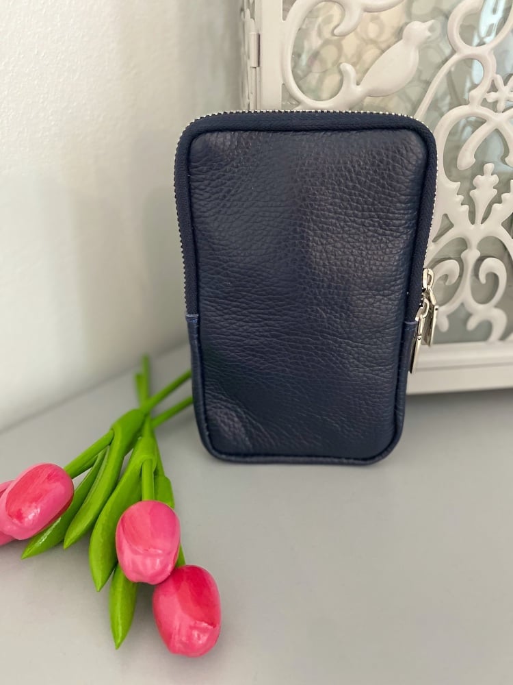 Pink Italian Leather Crossbody Phone Bag