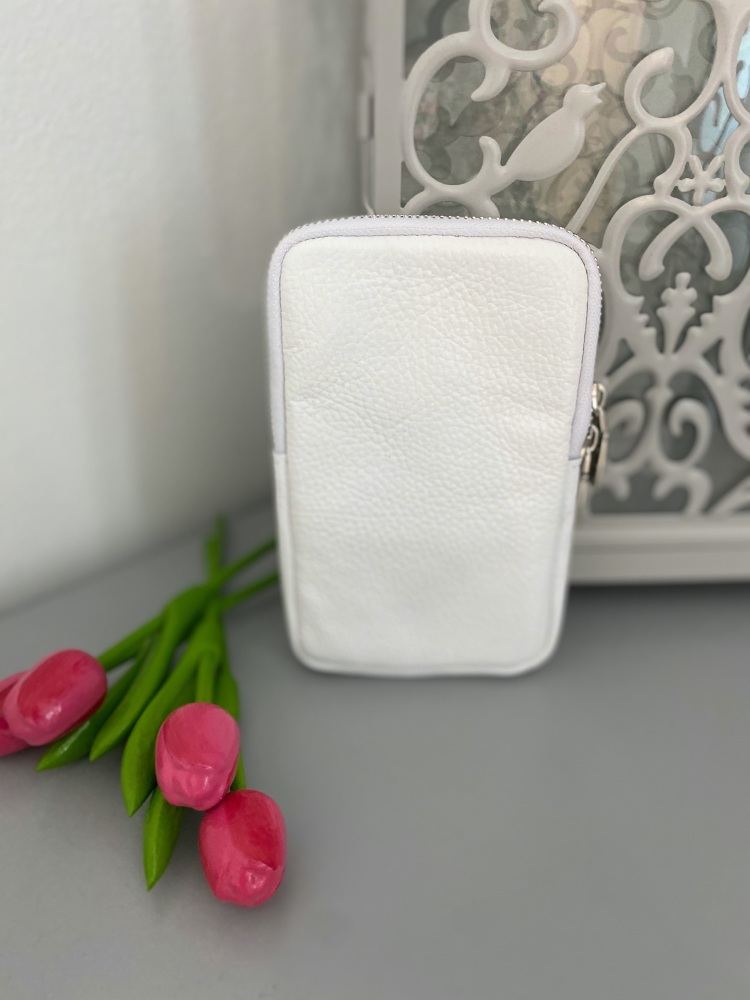 White Italian Leather Crossbody Phone Bag
