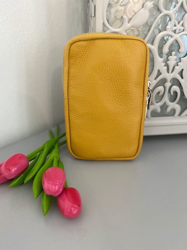 Yellow Italian Leather Crossbody Phone Bag