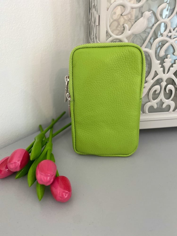 Green Italian Leather Crossbody Phone Bag