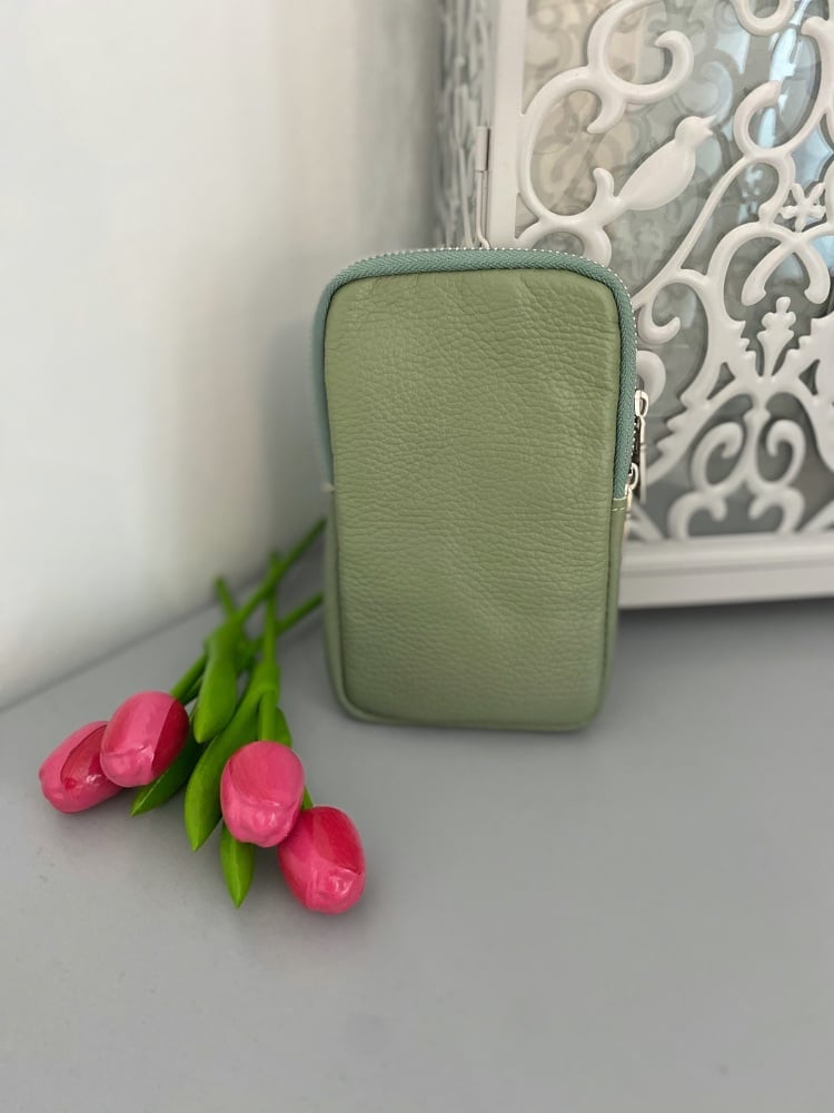 Pistachio Italian Leather Crossbody Phone Bag