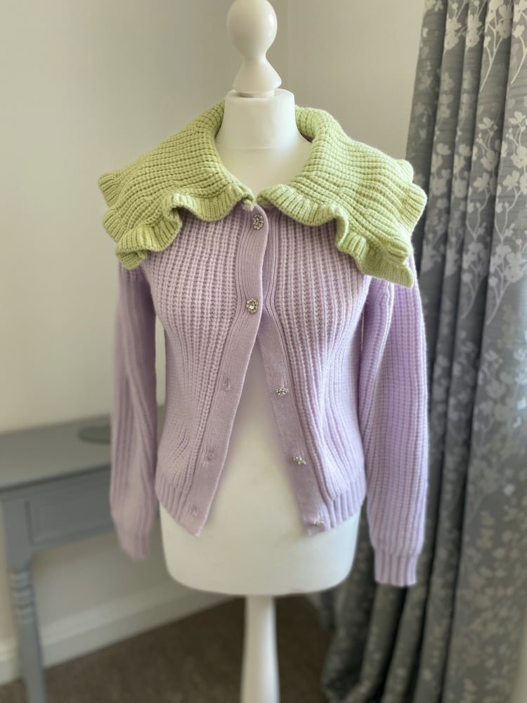 Lilac & Pistachio Chunky Knit Collared Cardigan