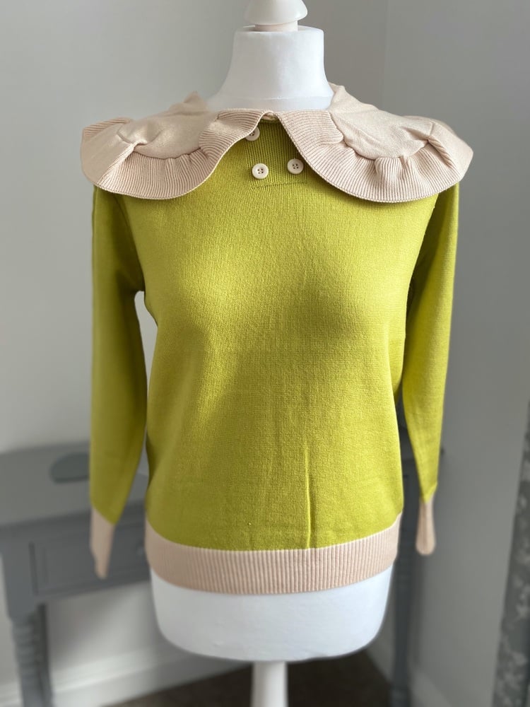 Green Skinny Fit Jumper with Feature Collar
