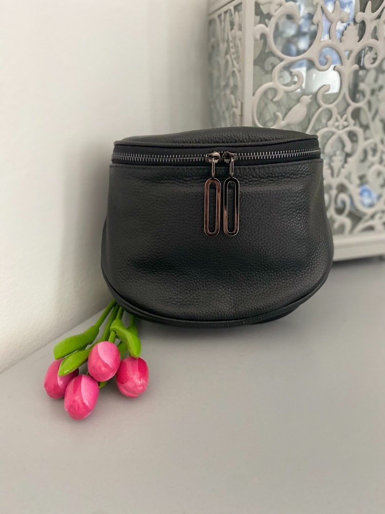 Black Crossbody Genuine Italian Leather Bucket Bag
