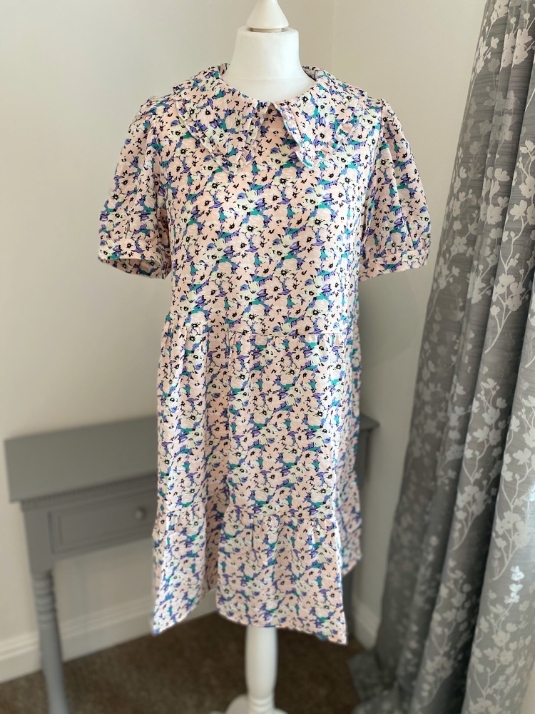Peter Pan Collar Pink Floral Tunic Dress