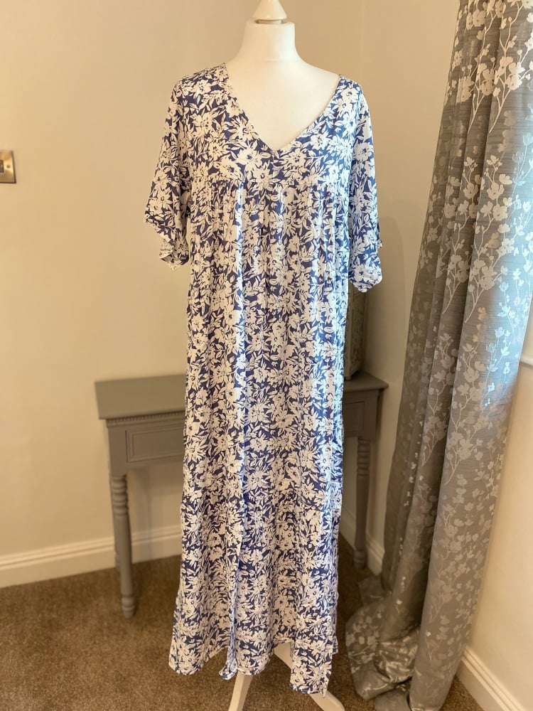 Wedgewood Blue Floral Print Maxi Dress