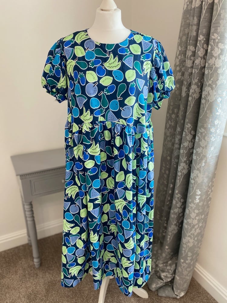Blue fruity puff sleeve summer dress