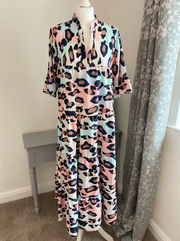 Animal print V Neck Tiered Maxi Dress